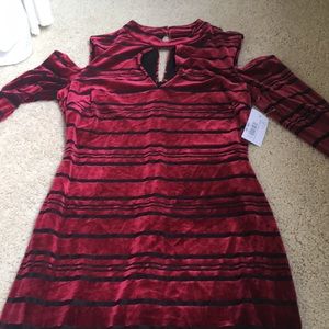 Gorgeous red velvet striped dress